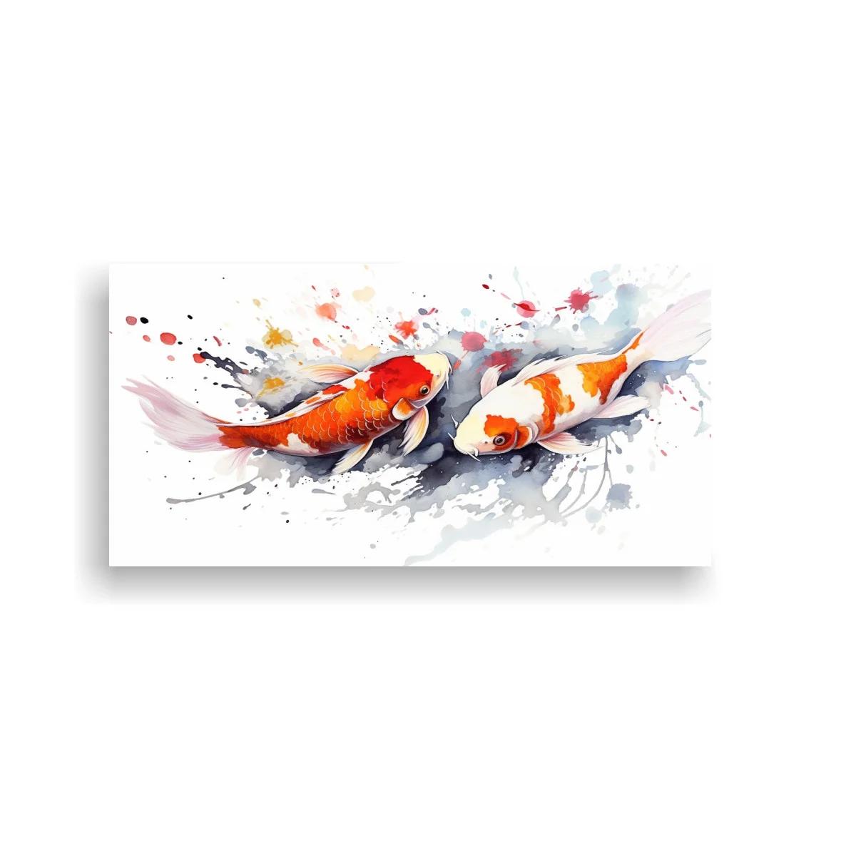 Cuadro peces koi naranjas y blancos enfrentados — imagen principal