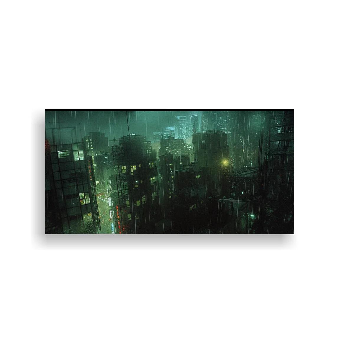 Cuadro ciudad nocturna futurista con franja luminosa