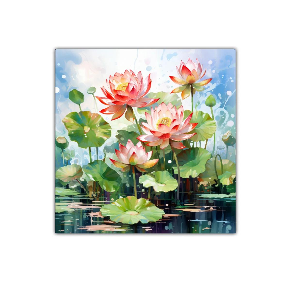 Cuadro Lotus en agua con tonos suaves y vibrantes — imagen principal