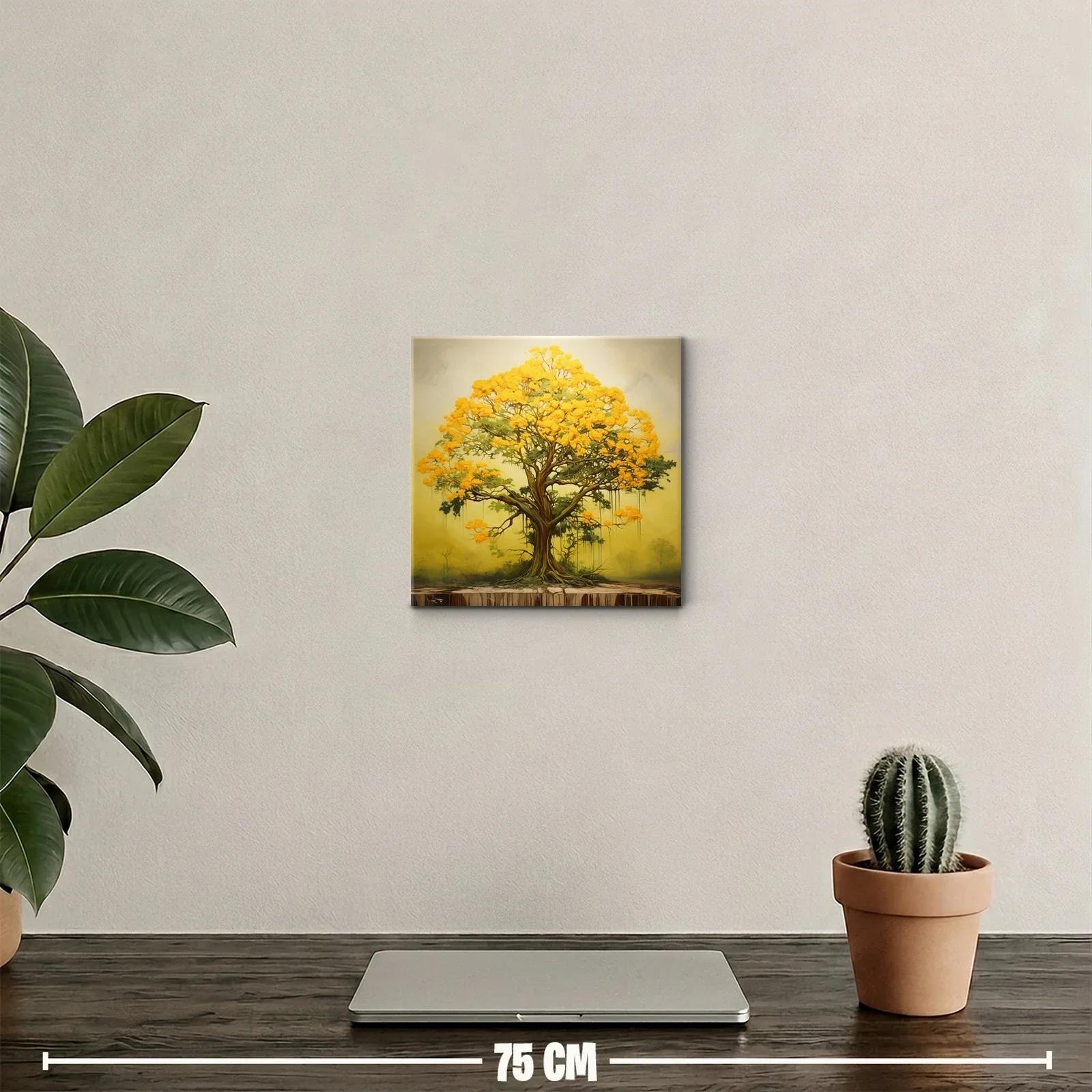 Árbol Amarillo con Raíces Detalladas en Fondo Suave — miniatura 2