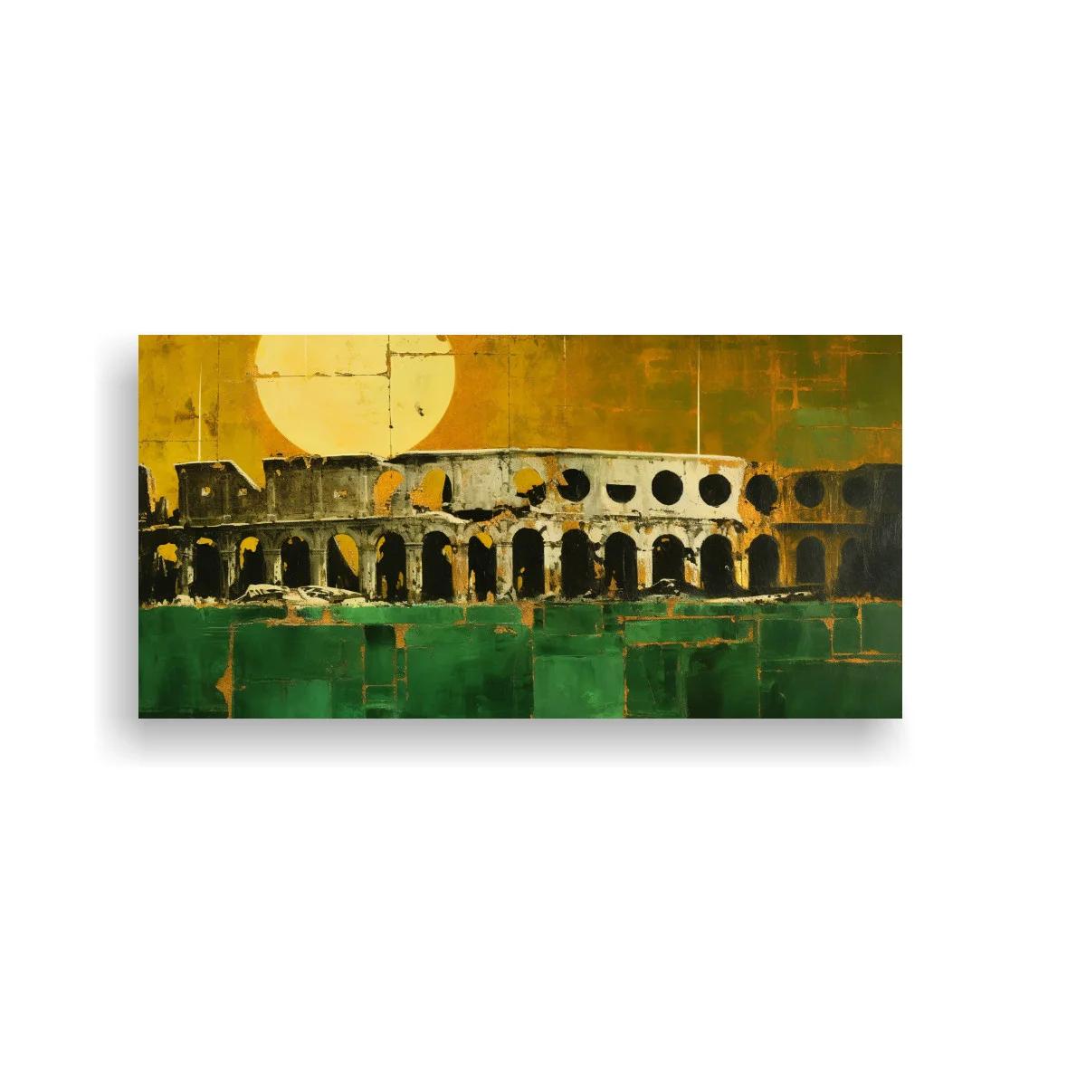 Cuadro Coliseo romano con disco luminoso y tonos dorados