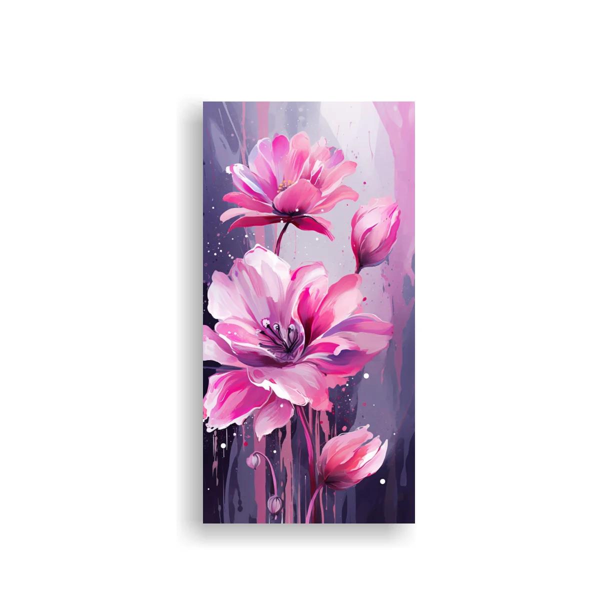 Cuadro magnolias rosadas con capullos y salpicaduras acuareladas