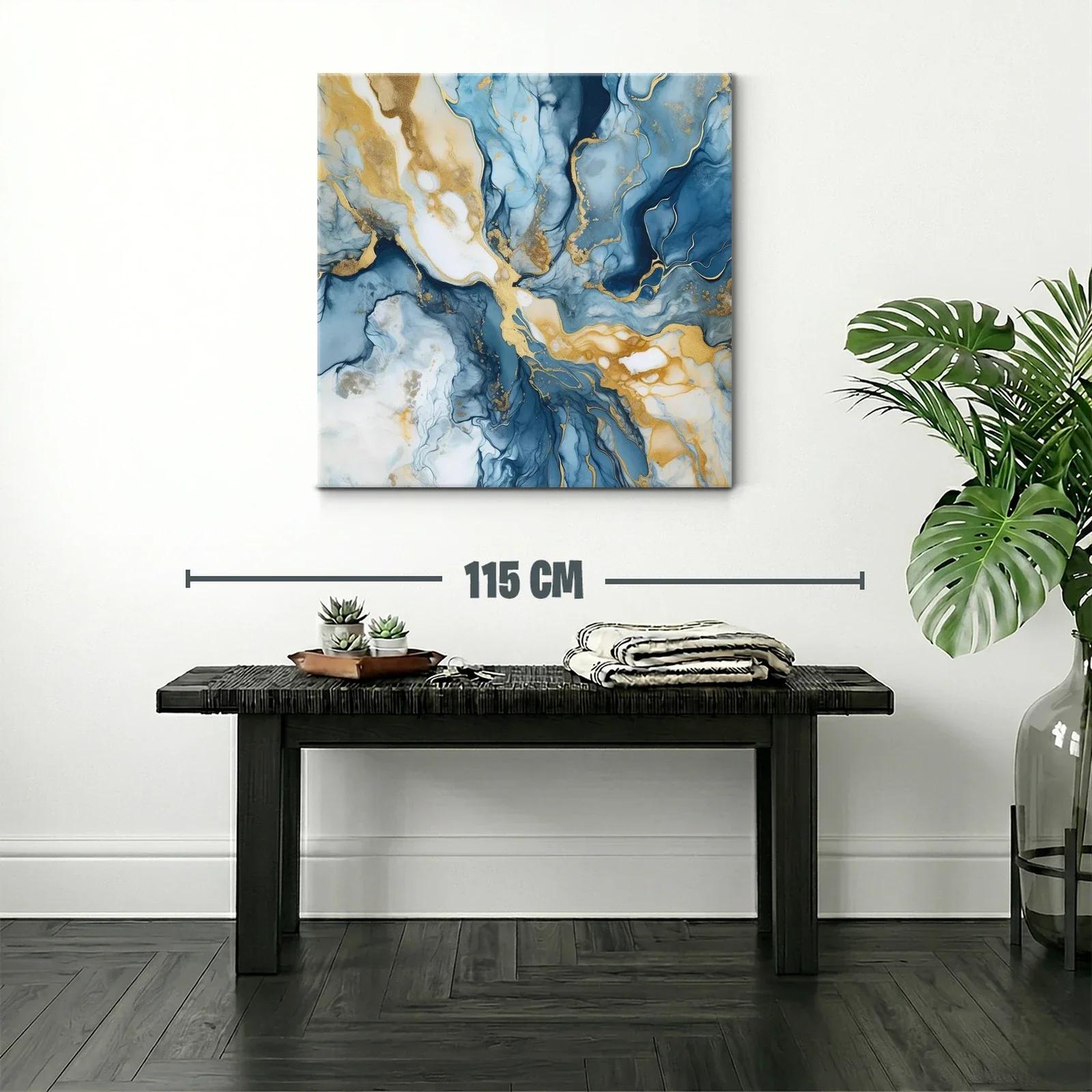 Arte abstracto con tonos azul y dorado para ambientes elegantes — miniatura 2