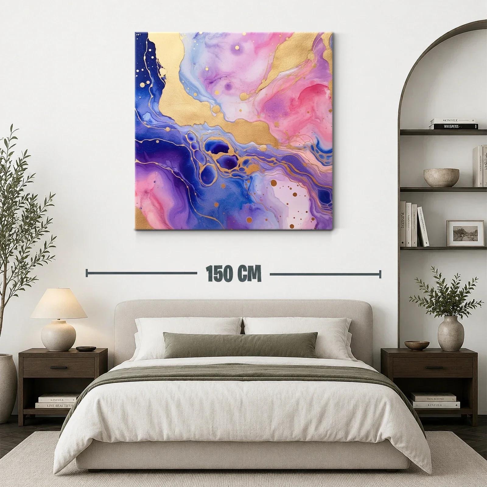 Cuadro abstracto con tonos dorados y púrpuras vibrantes — miniatura 3