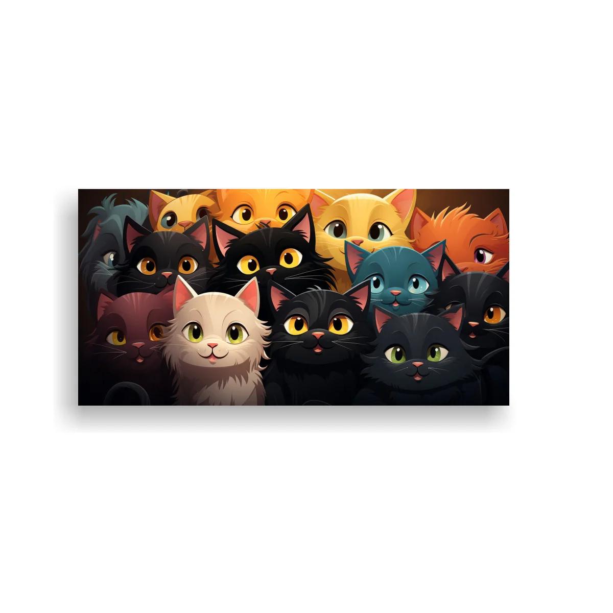 Cuadro grupo de gatos de colores con ojos brillantes