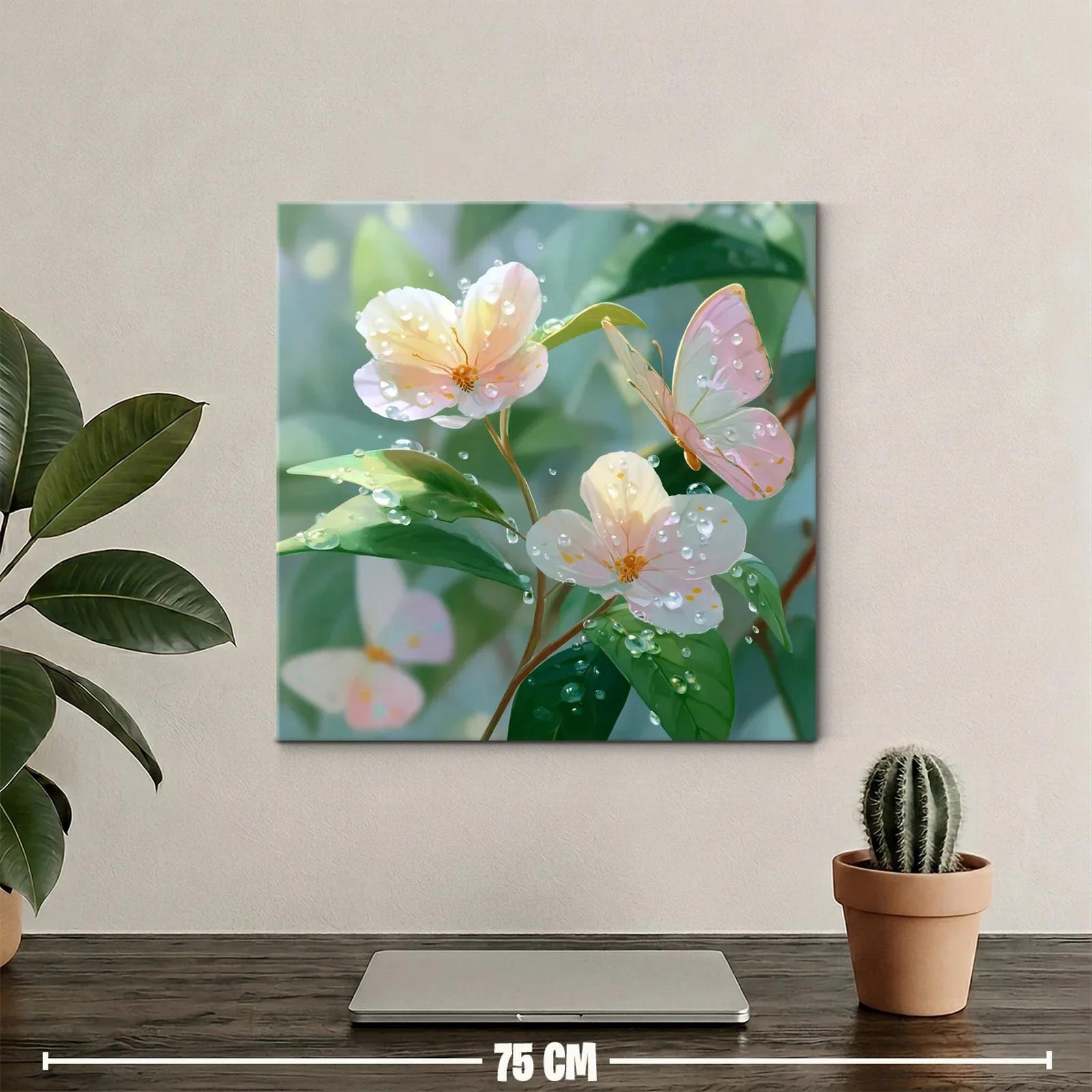 Flores y mariposas con gotas de rocío en tonos suaves — miniatura 2