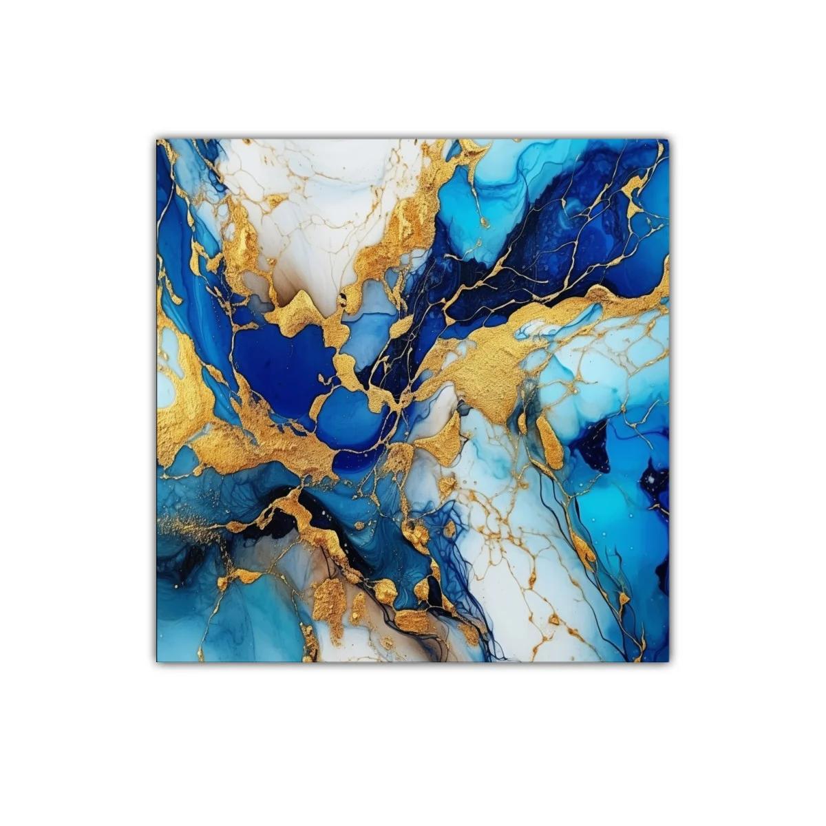 Composición abstracta en azul y dorado vibrante