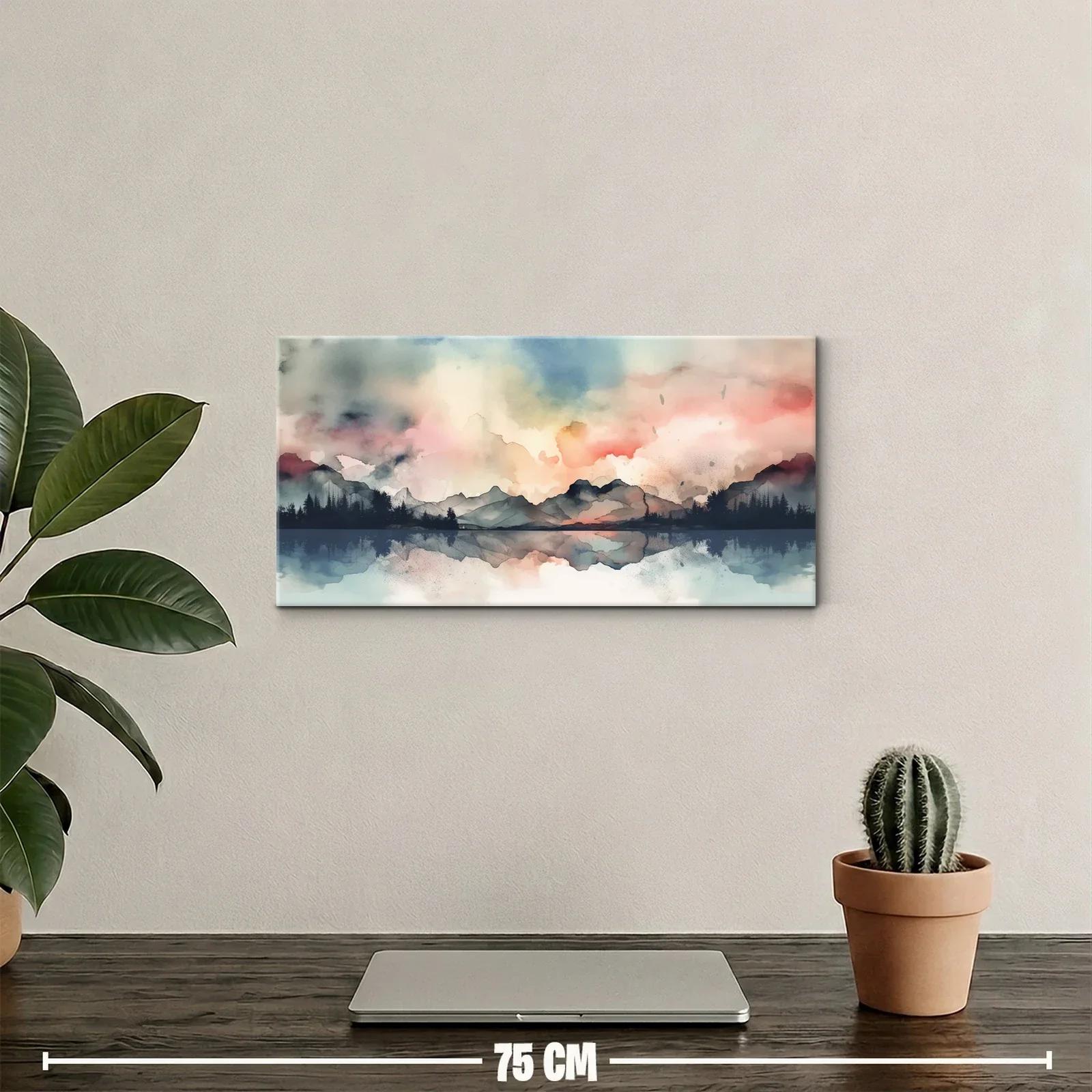 Cuadro paisaje de montañas reflejadas con simetría suave — miniatura 2