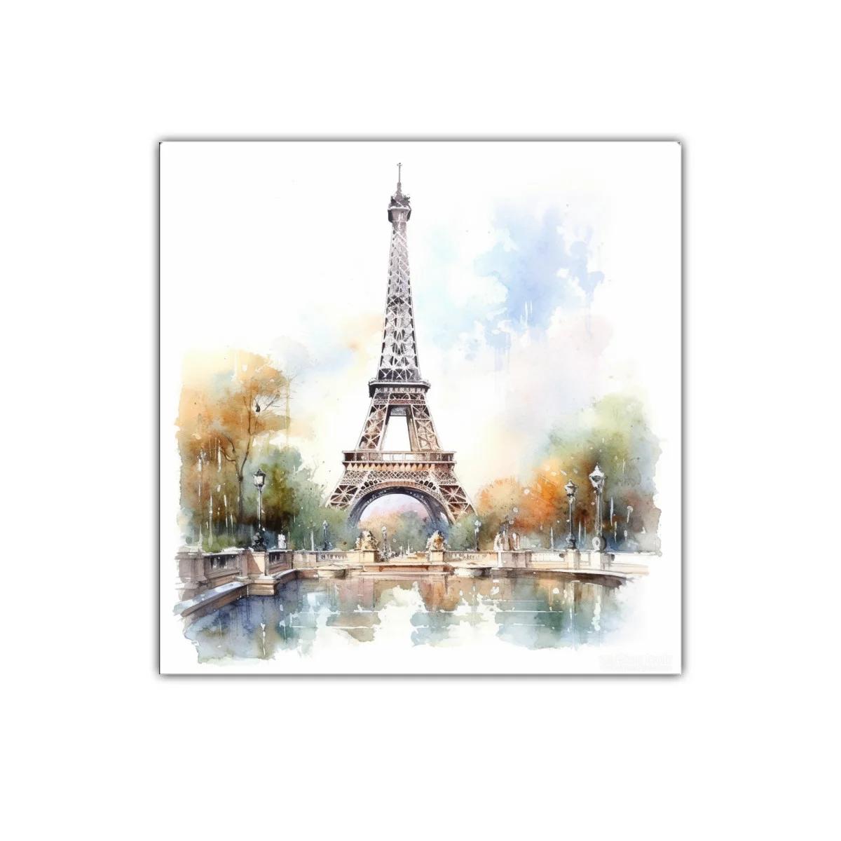 Cuadro decorativo Torre Eiffel con paisaje urbano en acuarela — imagen principal