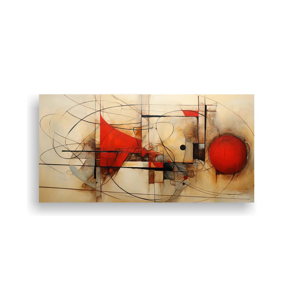 Cuadro abstracto con círculo rojo y triángulos rojos