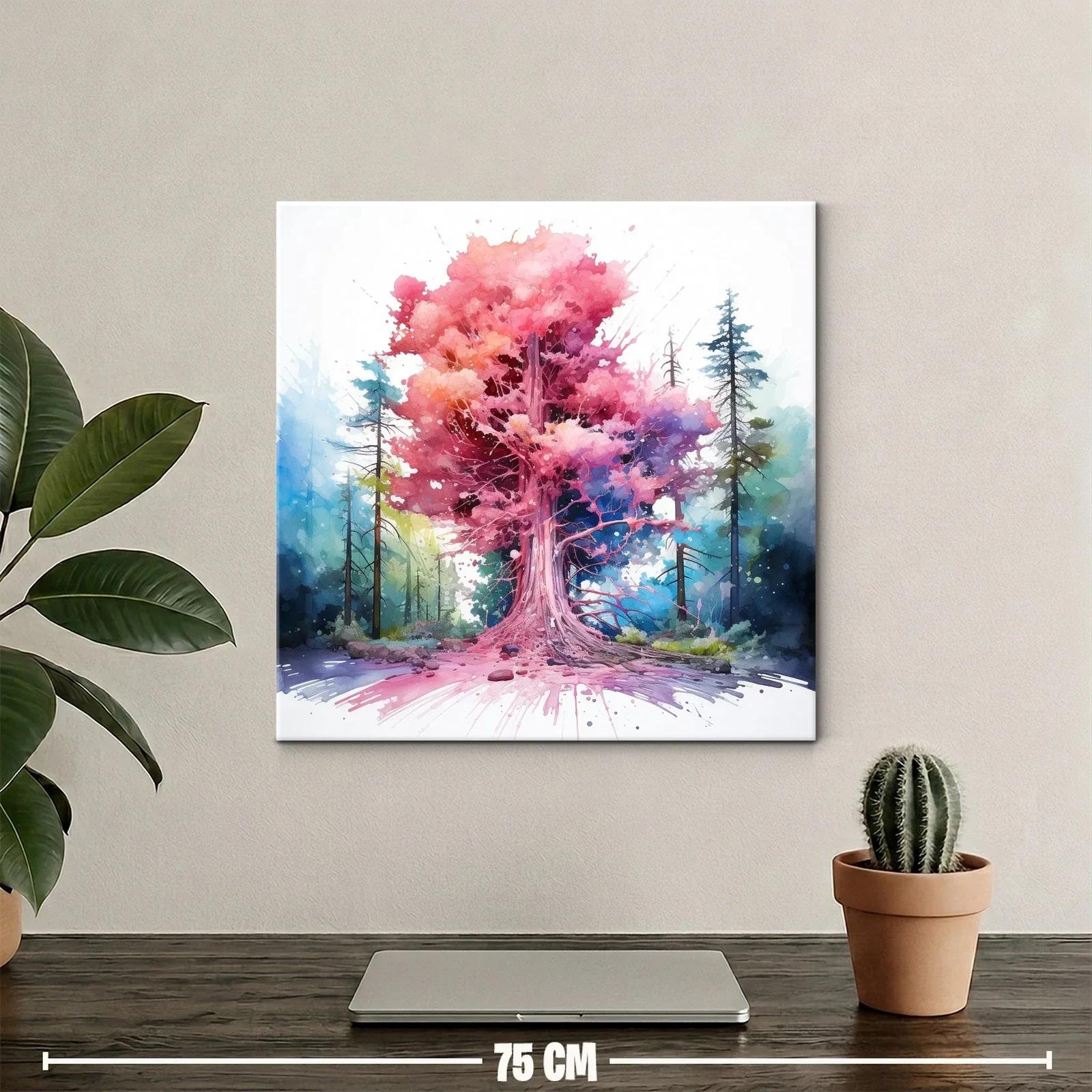 Árbol vibrante con tonos rosas y azules en bosque místico — miniatura 2