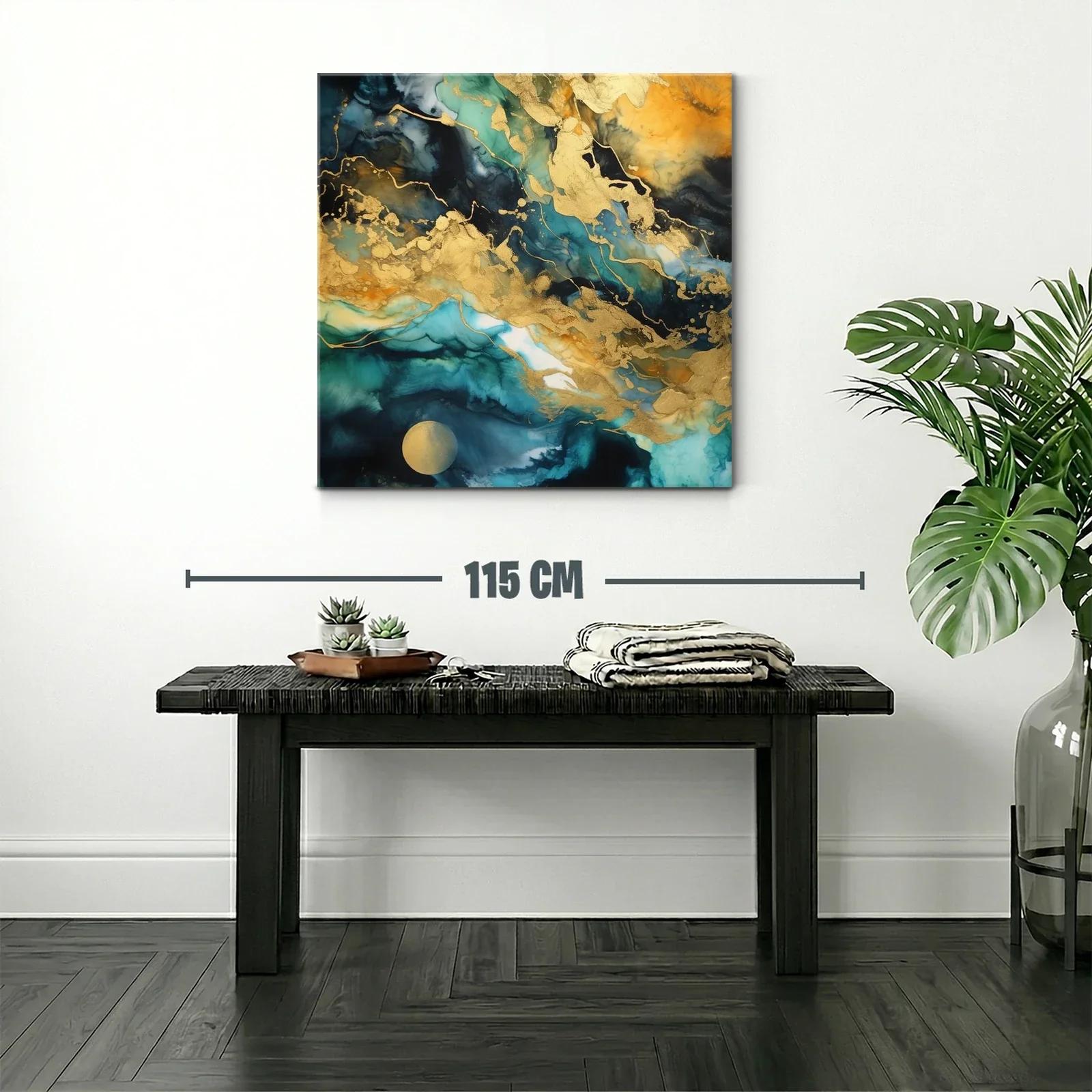 Cuadro abstracto con tonos dorados y azules intensos — miniatura 2