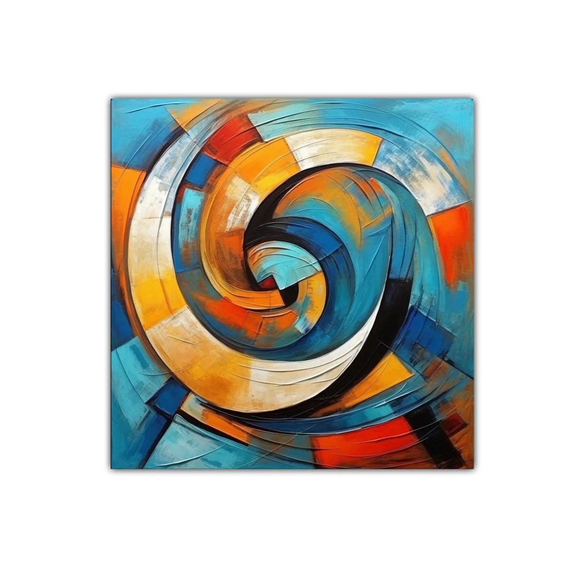 Cuadro abstracto espiral con tonos vibrantes y dinámicos