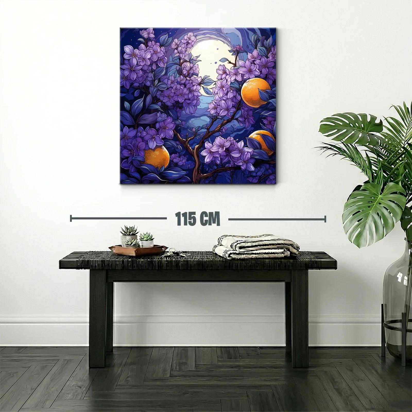 Flores violetas con luna llena y naranjas brillantes — miniatura 2