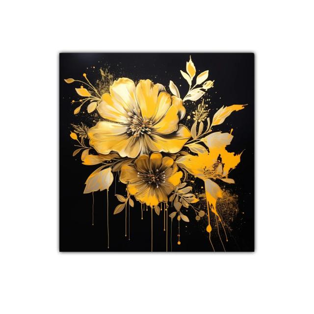 Cuadro decorativo flores doradas sobre fondo negro