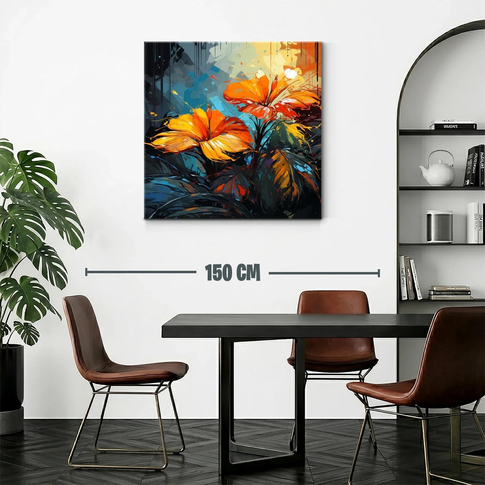 Cuadro vibrante con flores naranjas y hojas oscuras — miniatura 2