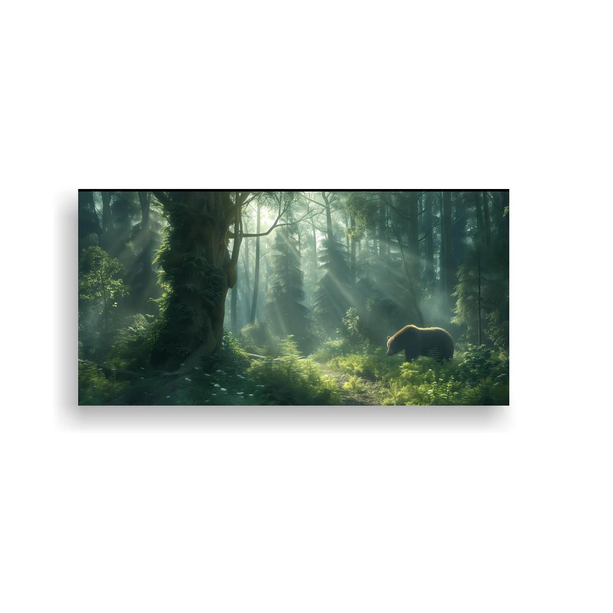 Cuadro oso en bosque con rayos de luz filtrada