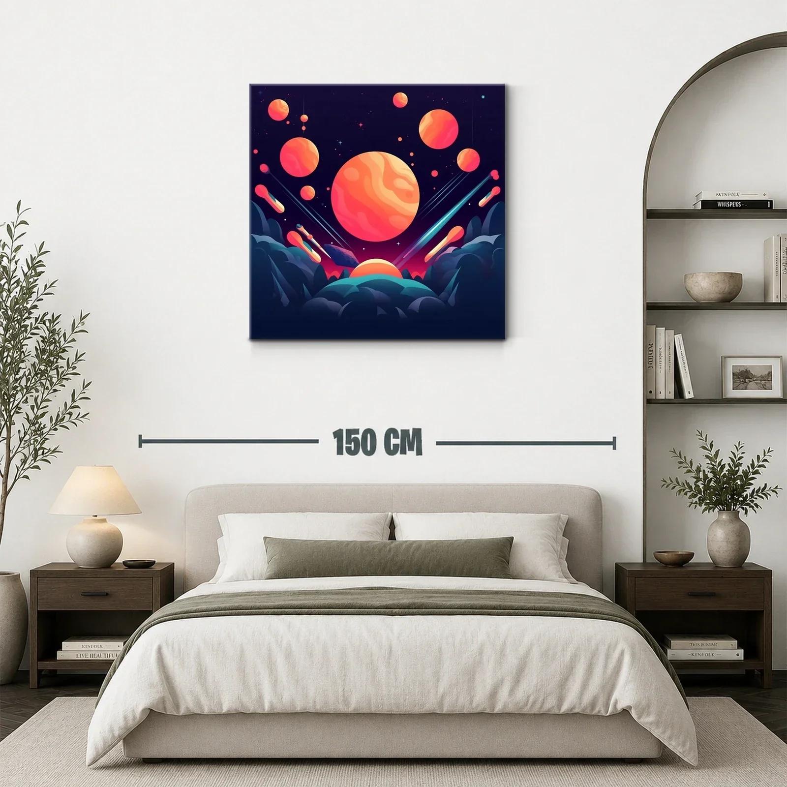 Cuadro abstracto con planetas y cielo estrellado vibrante — miniatura 3