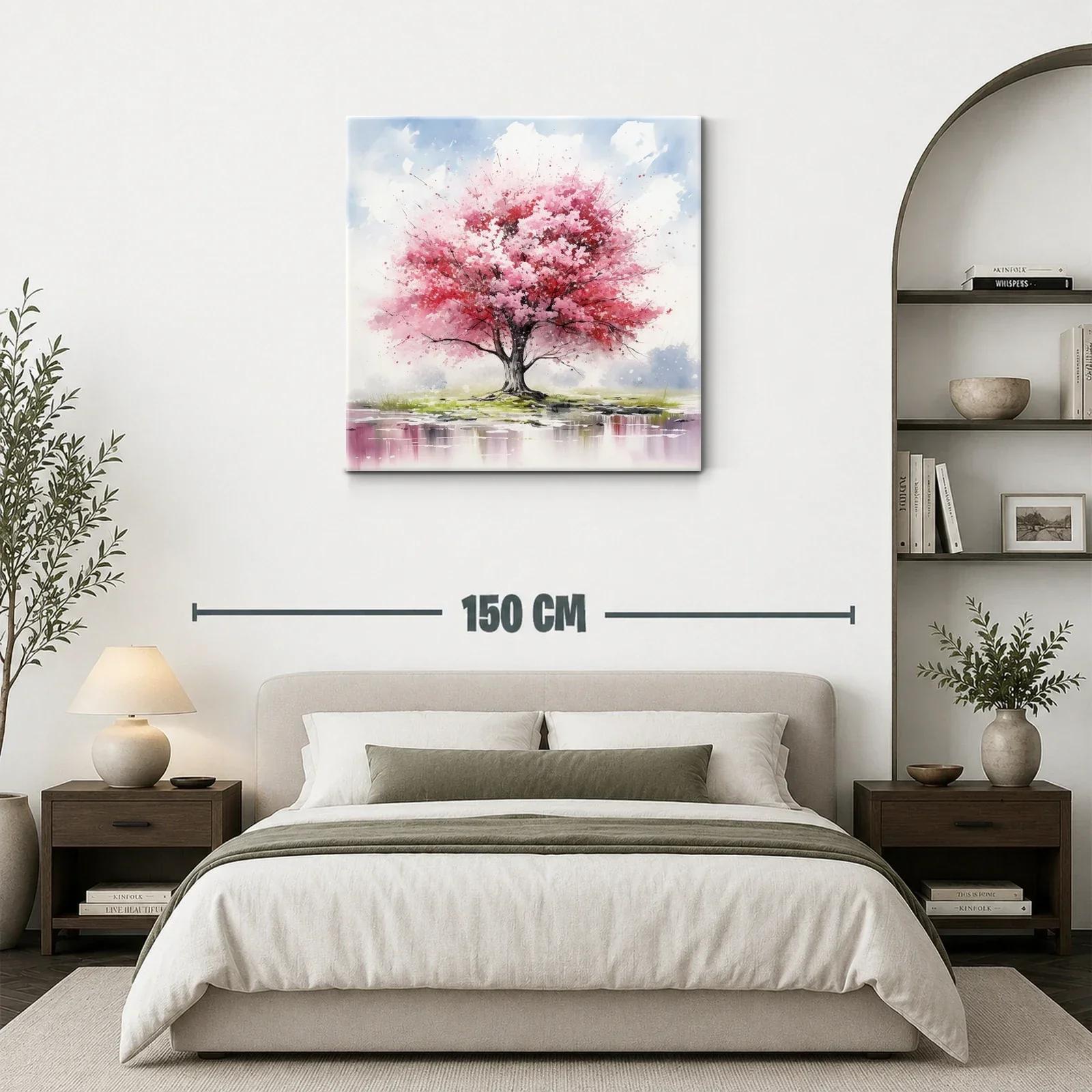 Árbol en flor con tonos rosas y paisaje sereno — miniatura 3