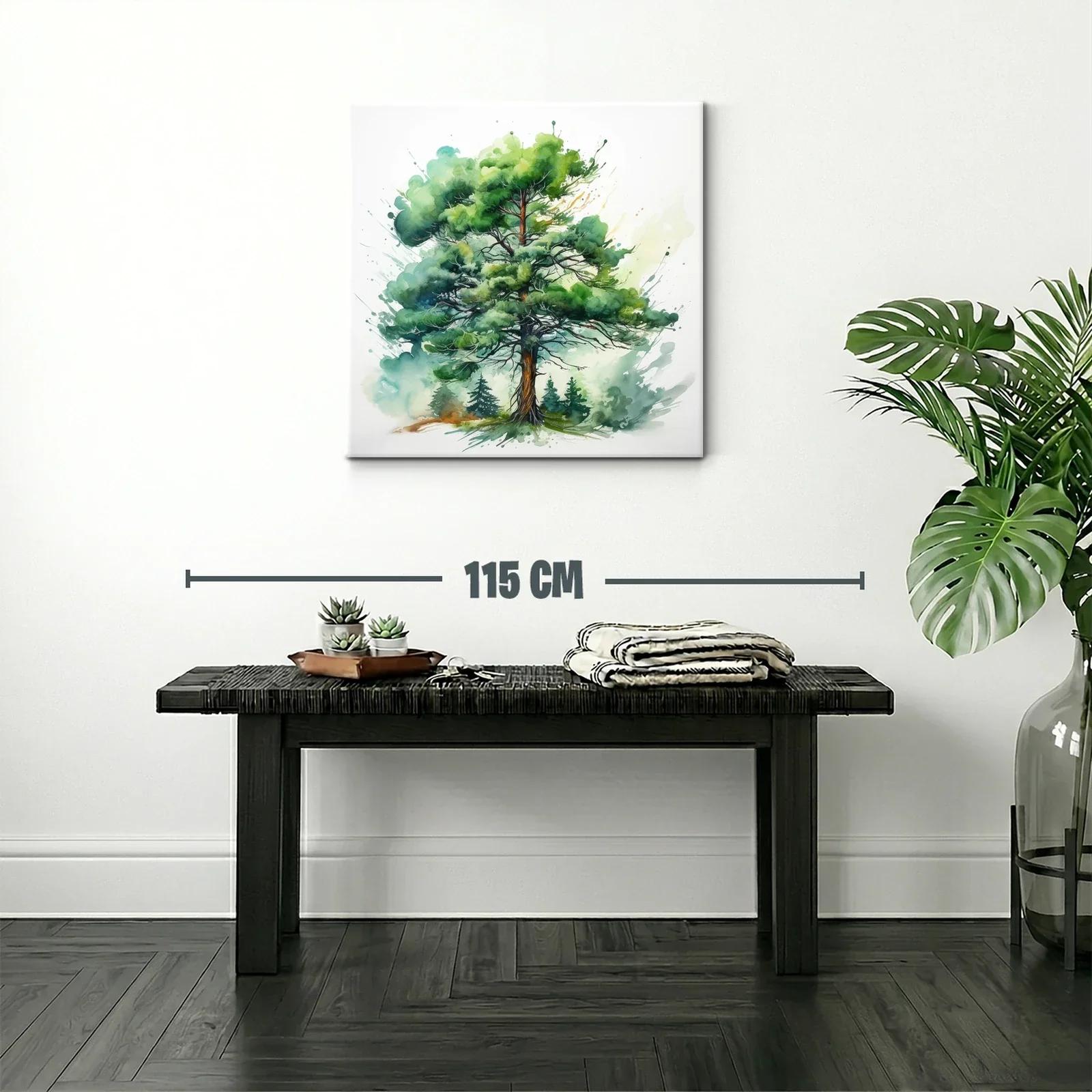 Elegante cuadro con árbol frondoso en tonos verdes vivos — miniatura 2