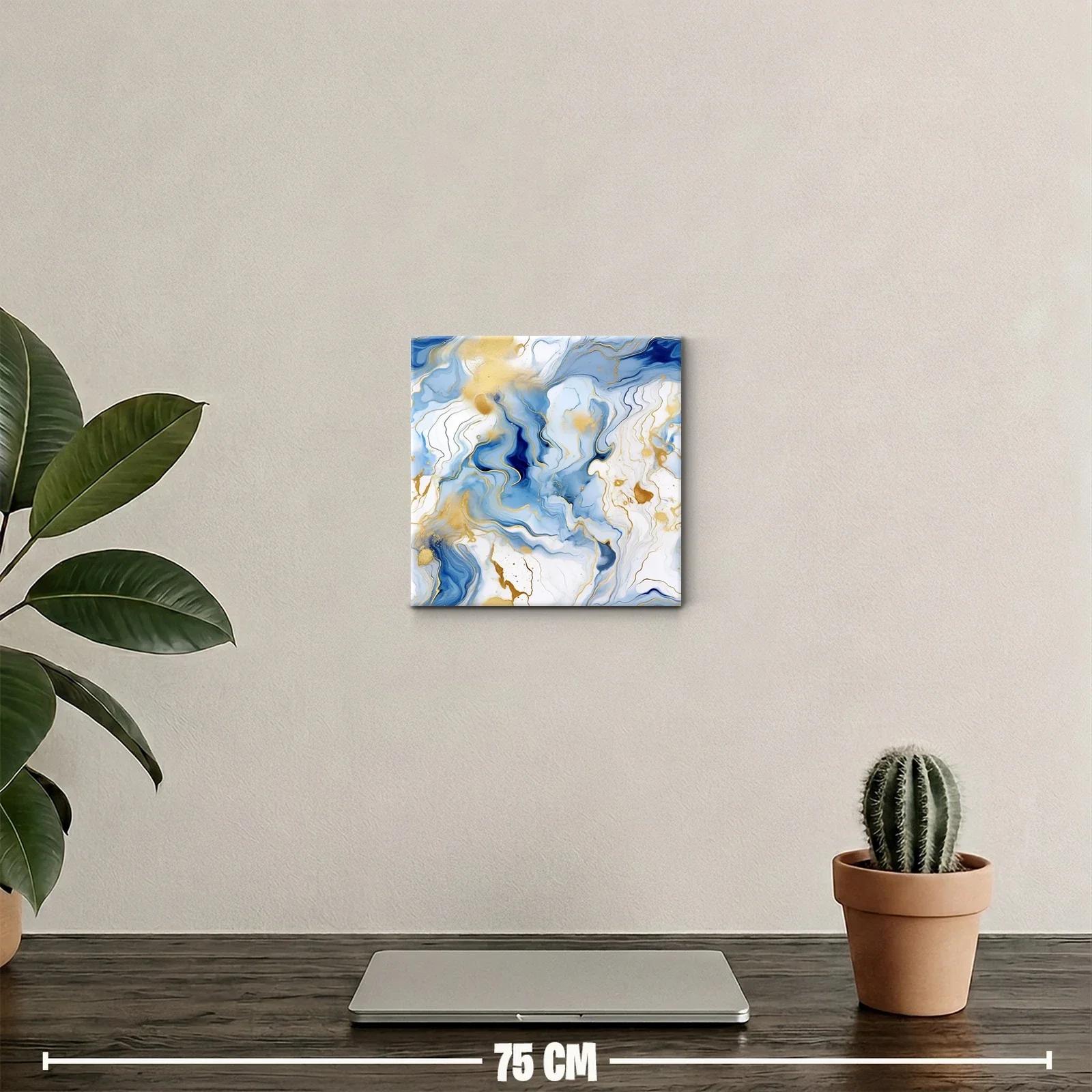 Cuadro abstracto con tonos azules y detalles dorados — miniatura 2