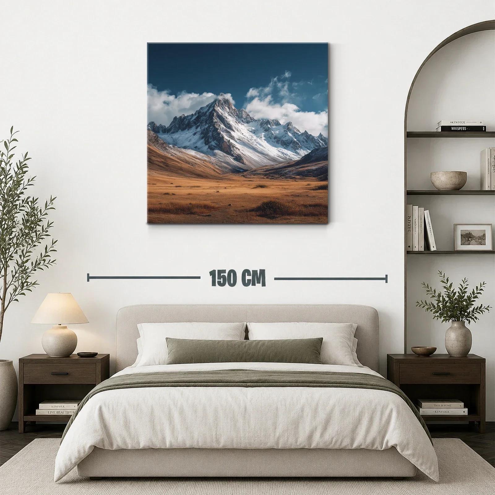 Montañas nevadas con cielo azul y pradera dorada — miniatura 3