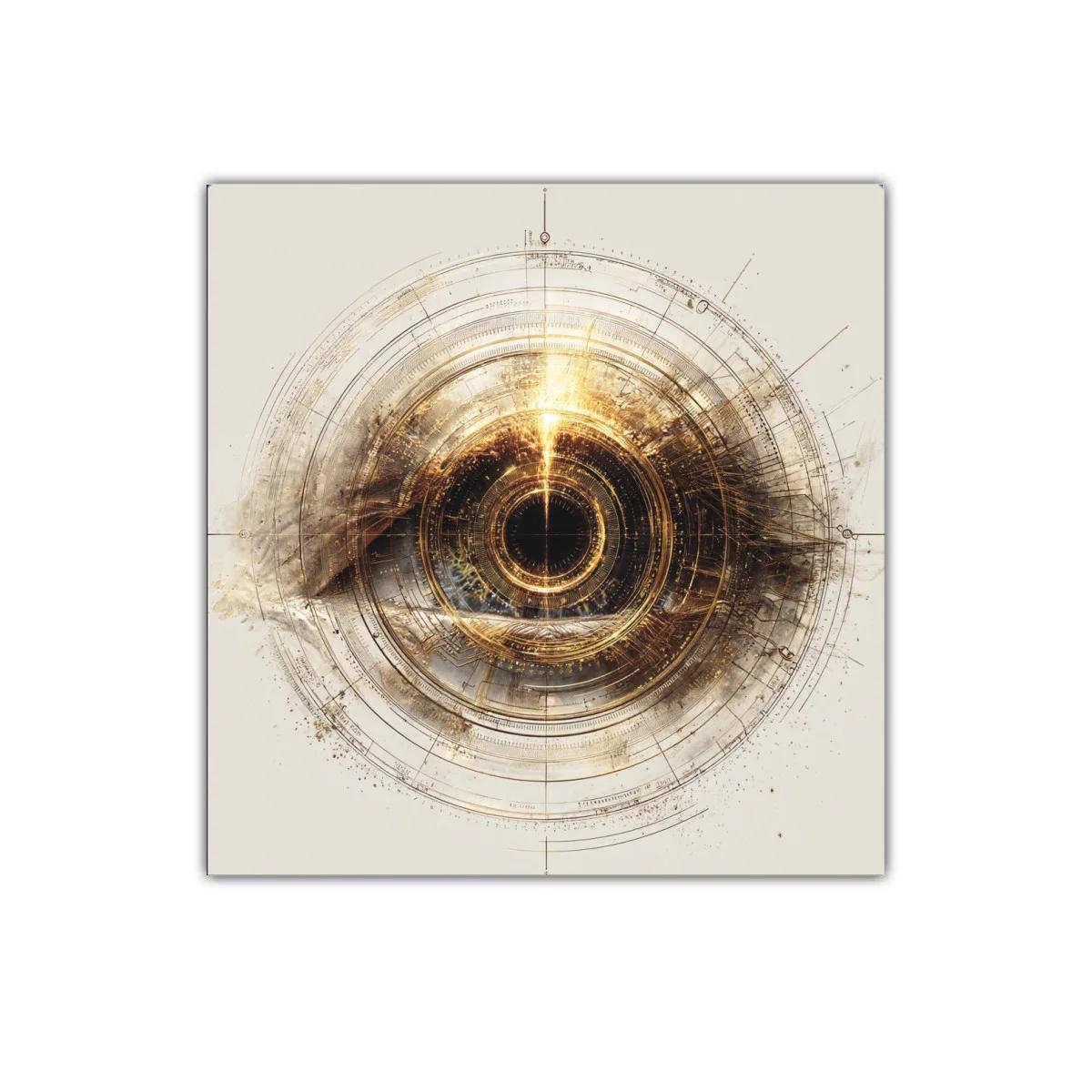 Cuadro decorativo ojo dorado con diseño geométrico circular