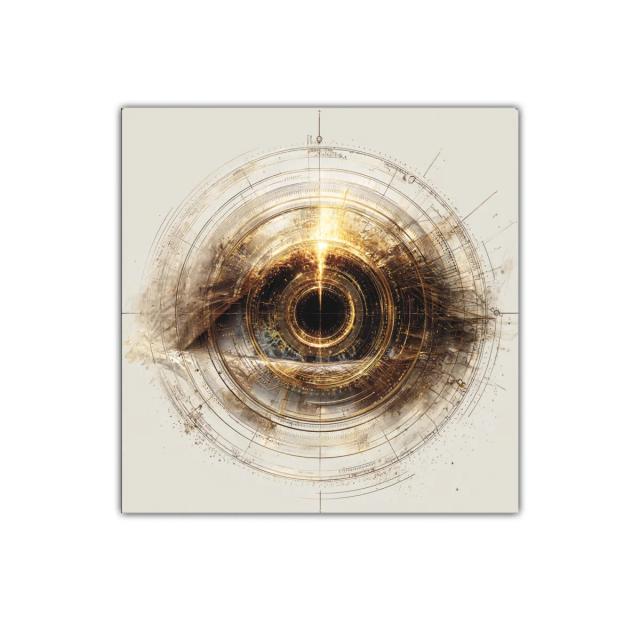 Cuadro decorativo ojo dorado con diseño geométrico circular