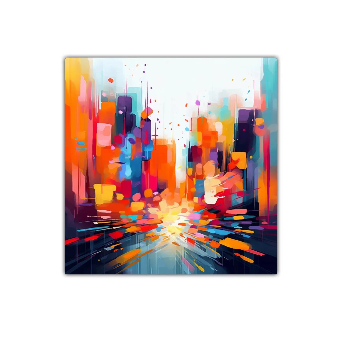 Estallido de colores vibrantes en paisaje urbano abstracto