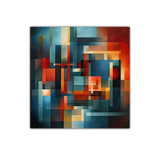 Cuadro abstracto moderno con colores intensos y formas geométricas