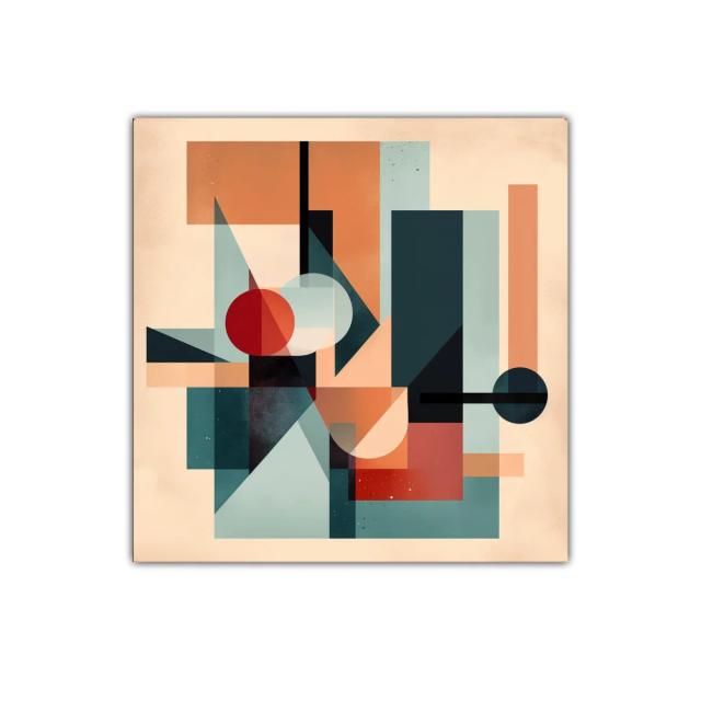 Composición geométrica con tonos cálidos y azulados