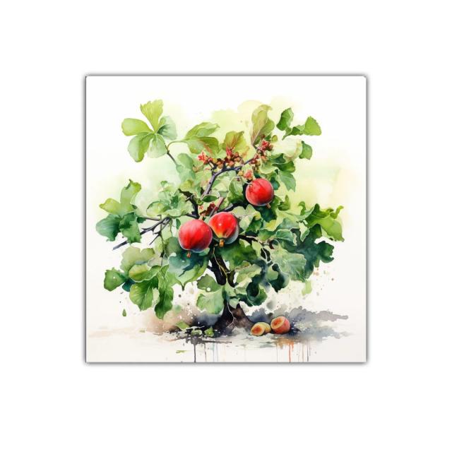 Cuadro decorativo con ramas y frutos rojos en verde natural