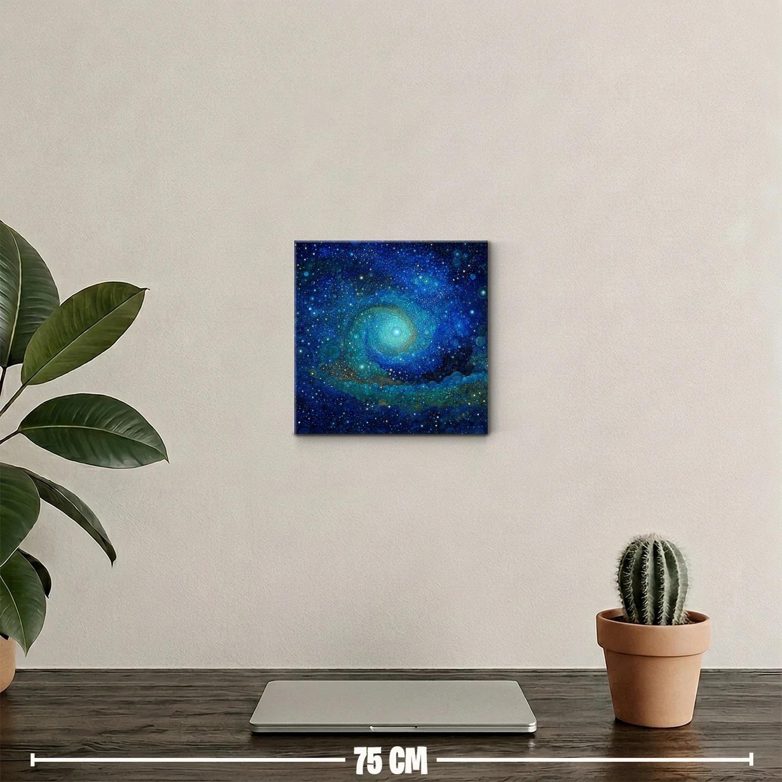 Cuadro abstracto galáctico en tonos azules y verdes — miniatura 2