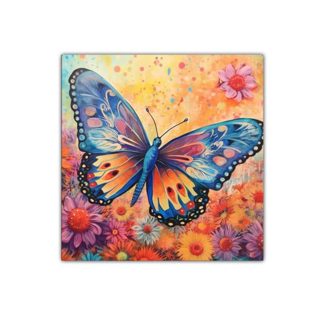 Mariposa vibrante entre flores multicoloridas