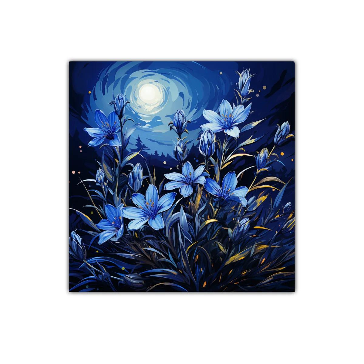 Ramo de flores azules bajo la luna brillante — imagen principal