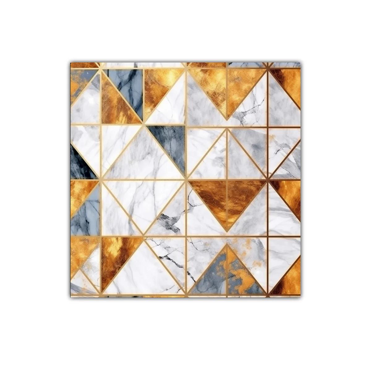 Cuadro decorativo con diseño geométrico en tonos dorados y mármol — imagen principal