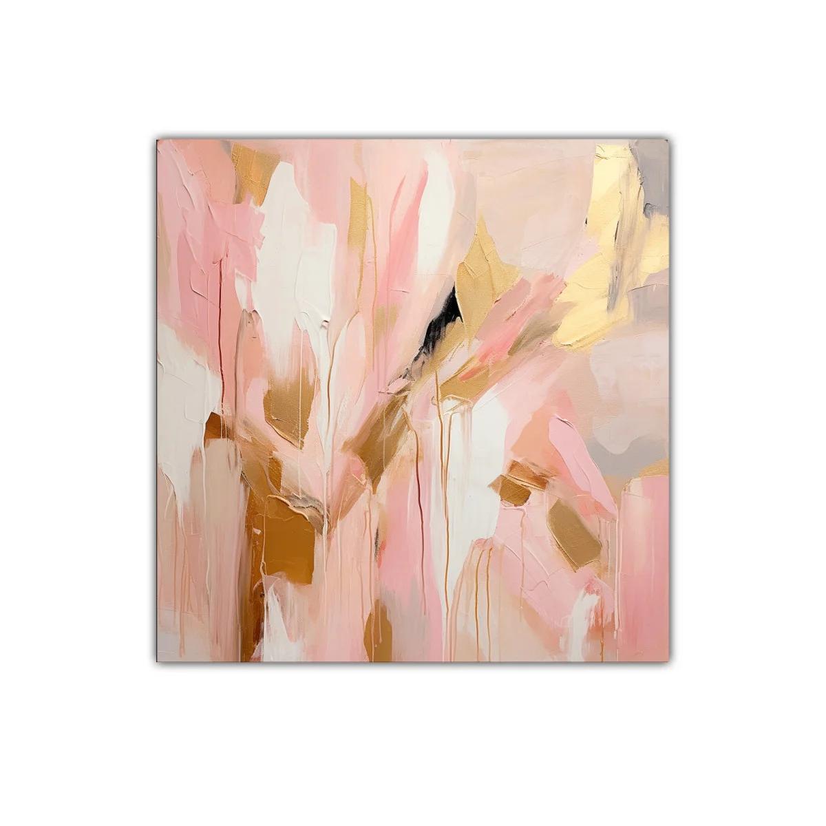 Cuadro abstracto en tonos rosados y dorados para decorar