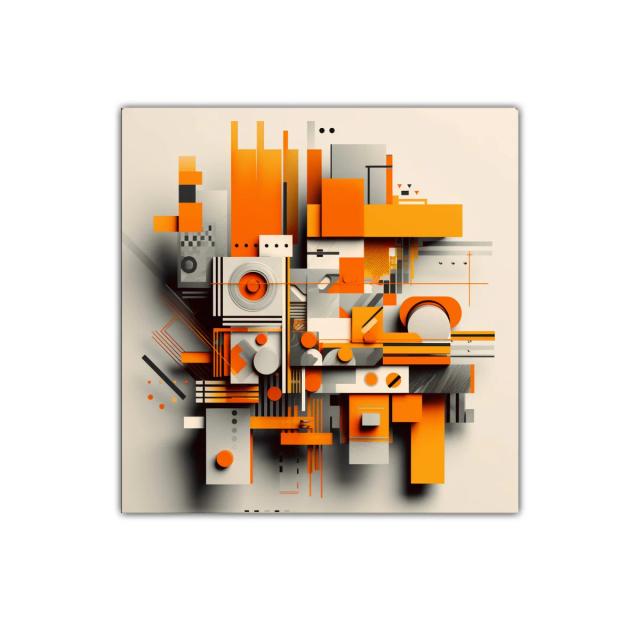 Composición geométrica vibrante en tonos naranja y gris