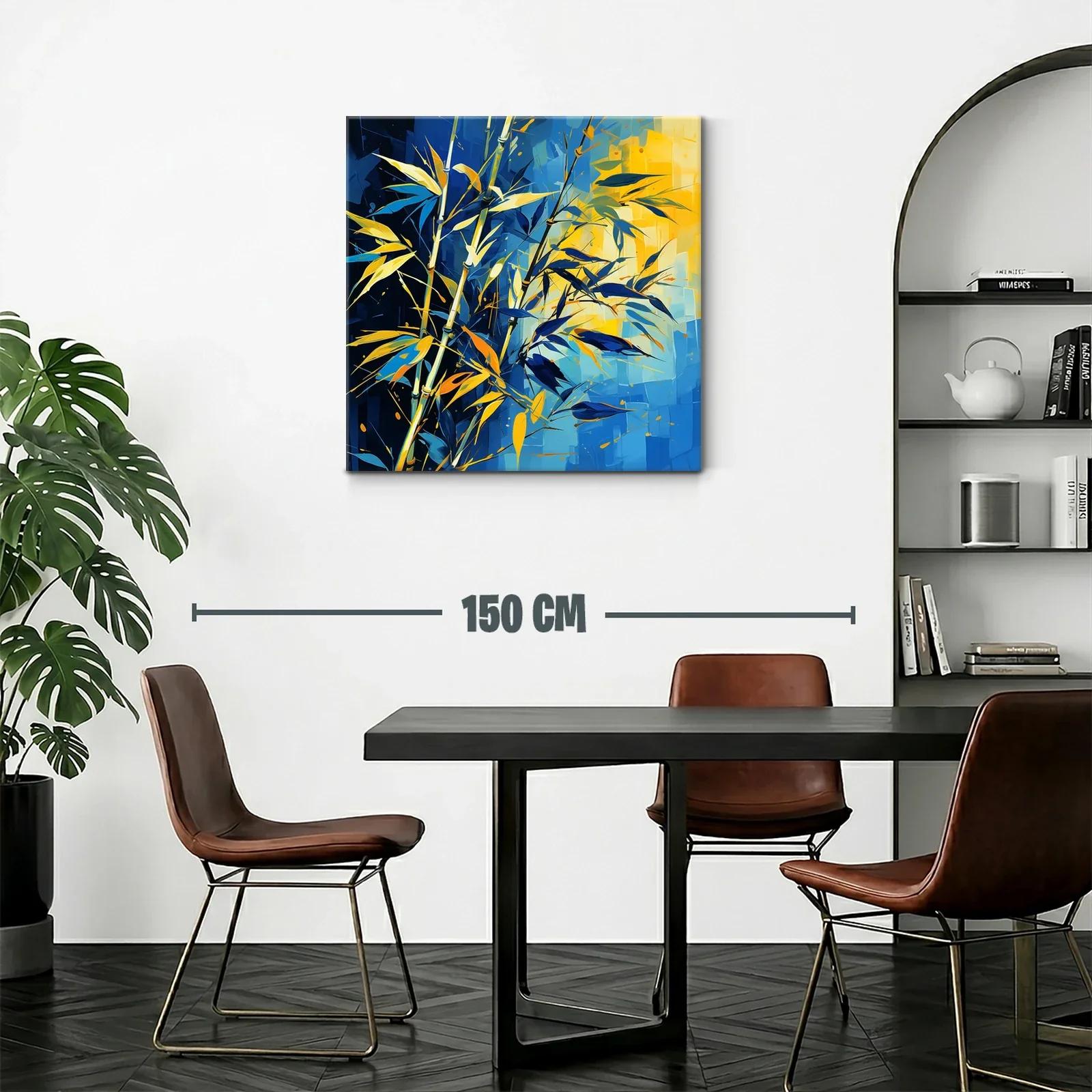 Cuadro moderno con plantas en tonos azules y amarillos vibrantes — miniatura 2