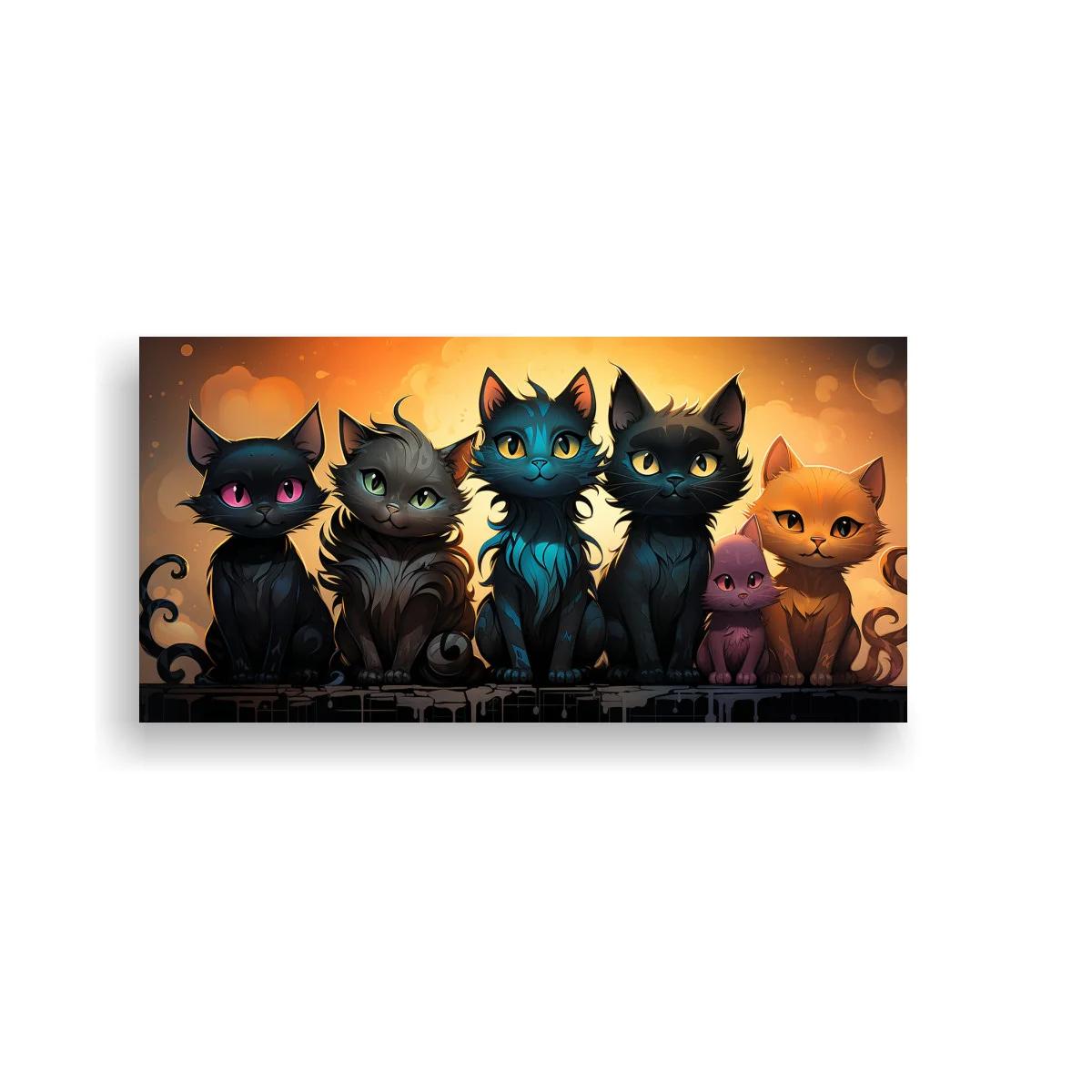 Cuadro grupo de gatos con fondo brillante y contraste cálido