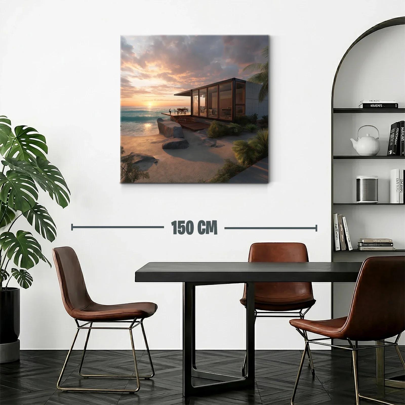 Atardecer frente al mar con casa moderna y paisaje natural — miniatura 2