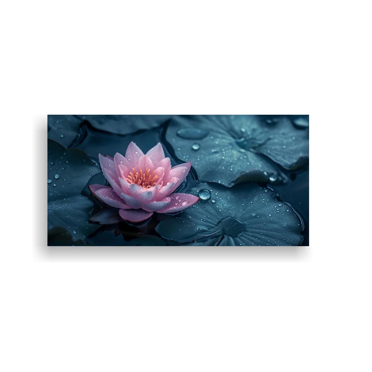 Cuadro nenúfar rosa con gotas de agua