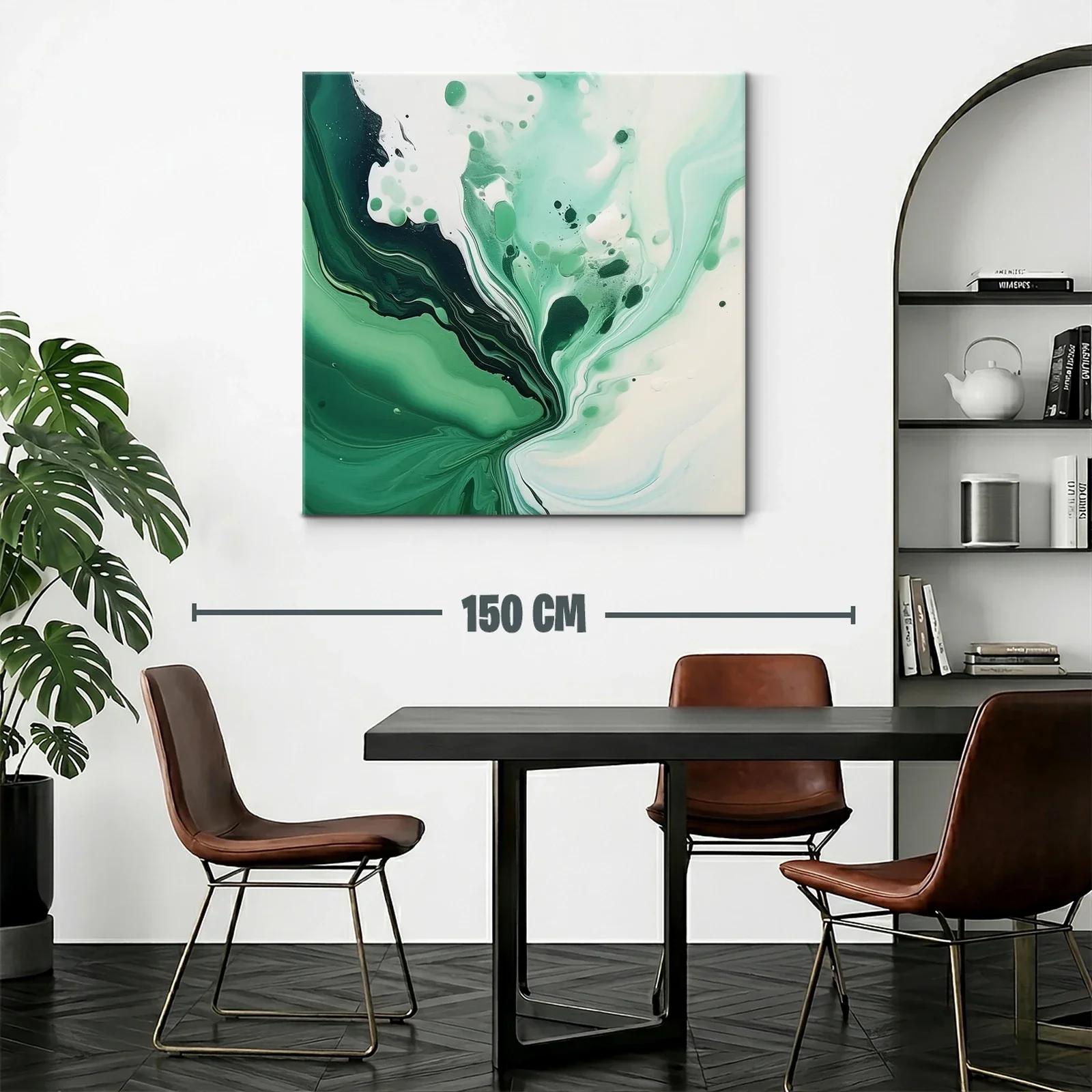 Cuadro abstracto con tonos verdes y blancos fluidos — miniatura 2