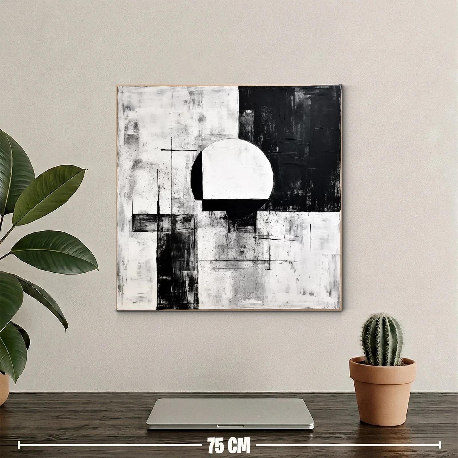 Cuadro abstracto en blanco y negro con formas geométricas — miniatura 2