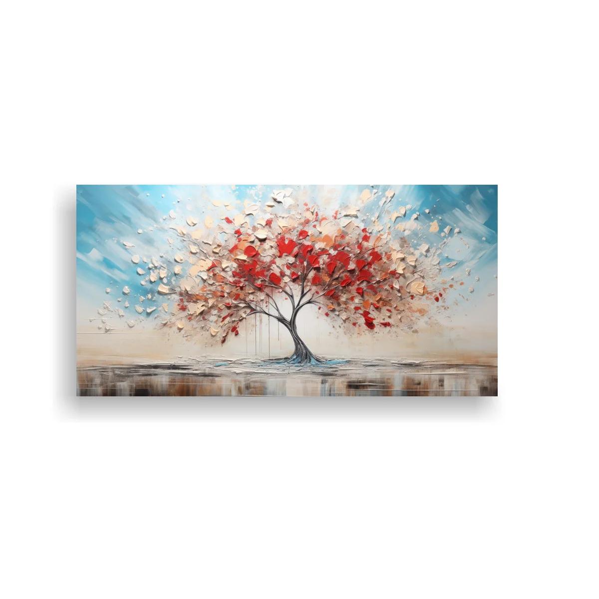 Cuadro árbol rojo con reflejo en el agua