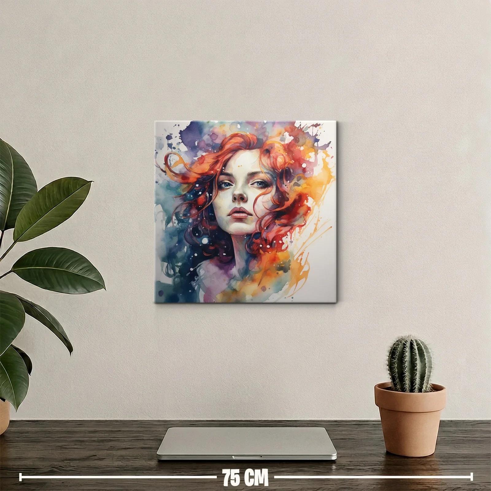 Retrato vibrante de mujer con cabello rojo y fondo abstracto — miniatura 2