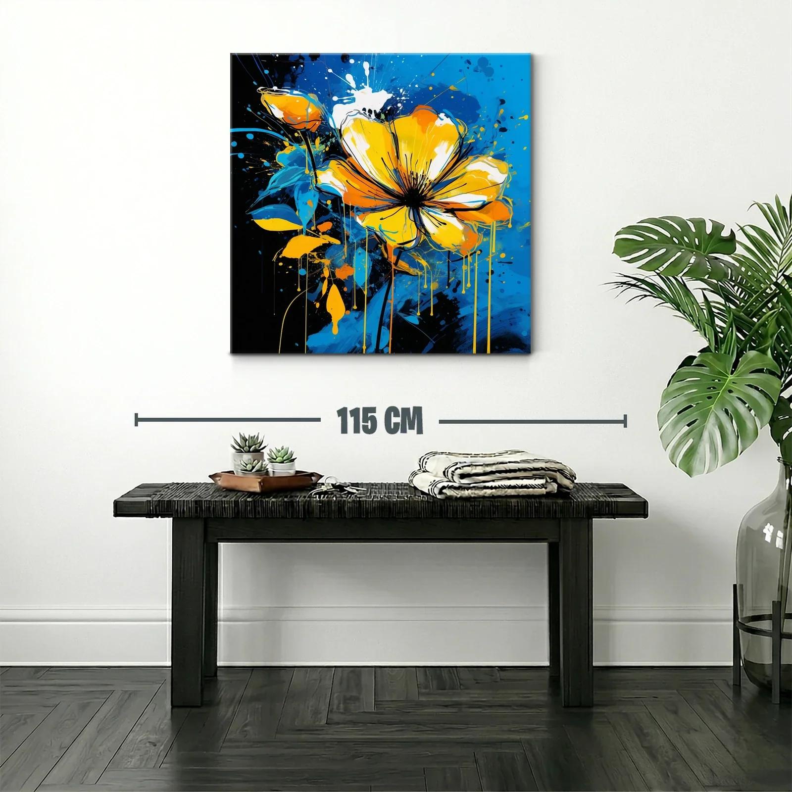 Flor vibrante en tonos amarillos y azules dinámicos — miniatura 2