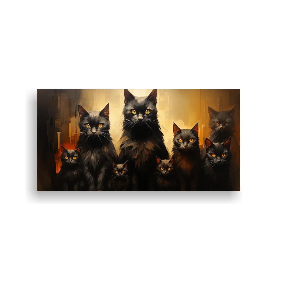 Cuadro grupo de gatos negros de ojos amarillos