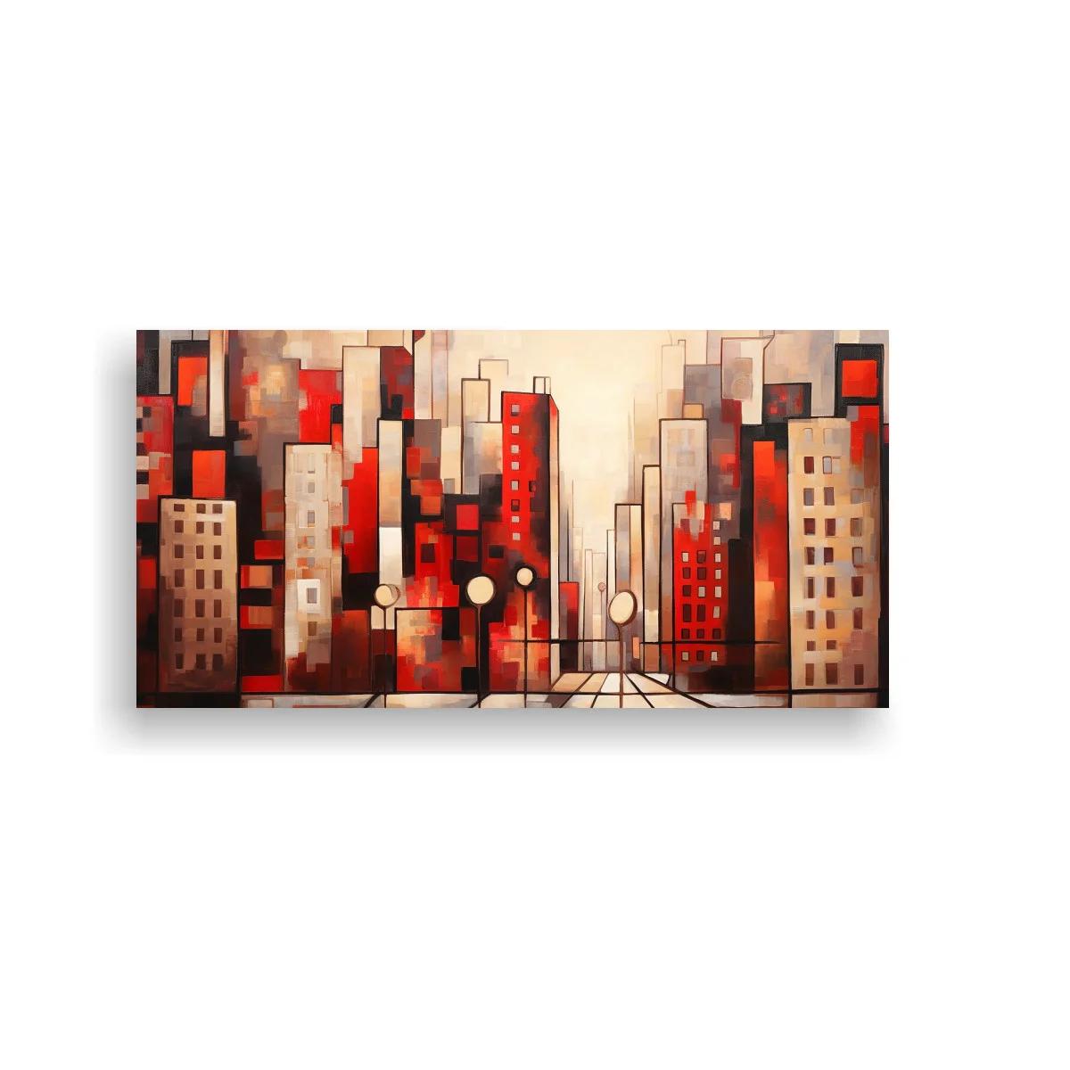 Cuadro skyline urbano abstracto con ventanas en rejilla