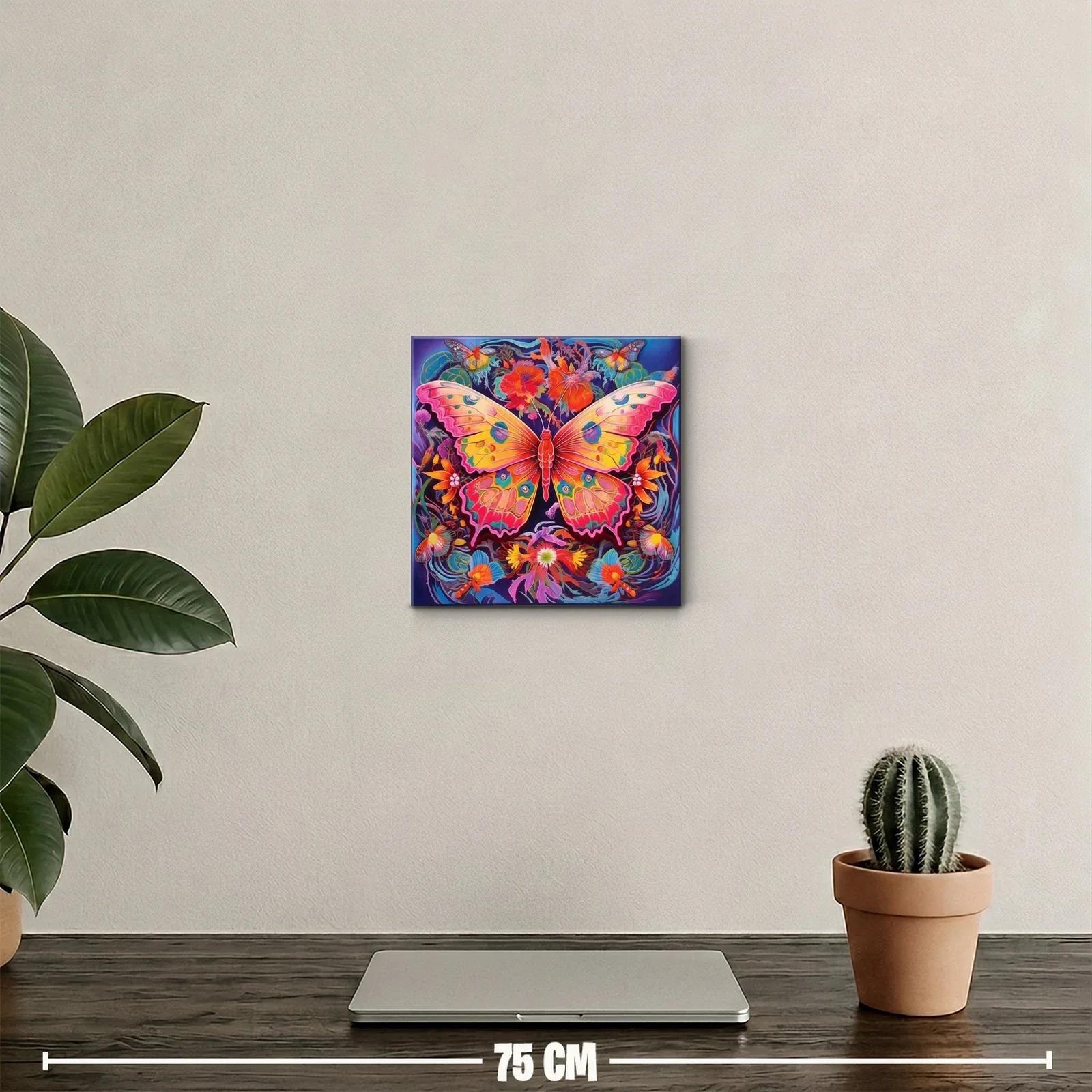 Mariposa multicolor rodeada de flores vibrantes y naturaleza — miniatura 2